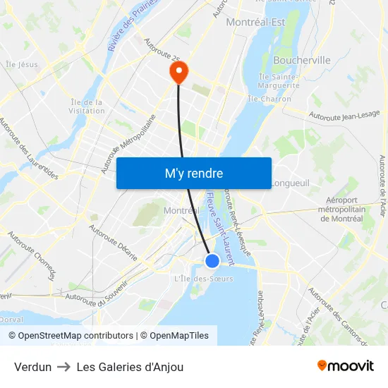 Verdun to Les Galeries d'Anjou map