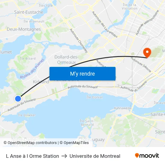 L Anse à l Orme Station to Universite de Montreal map