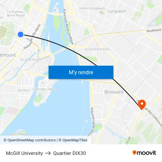 McGill University to Quartier DIX30 map