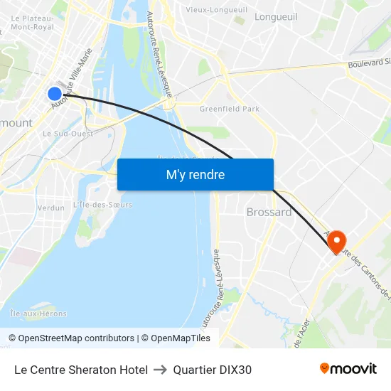 Le Centre Sheraton Hotel to Quartier DIX30 map