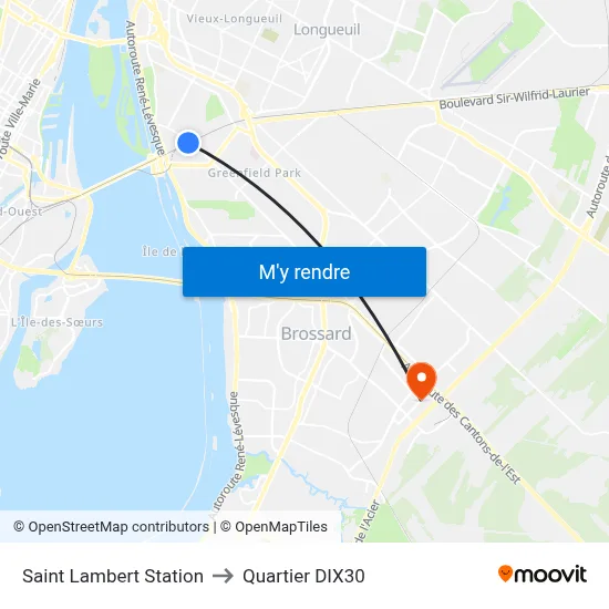 Saint Lambert Station to Quartier DIX30 map