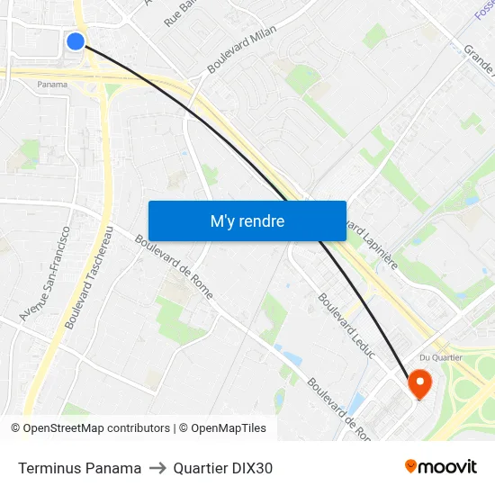 Terminus Panama to Quartier DIX30 map