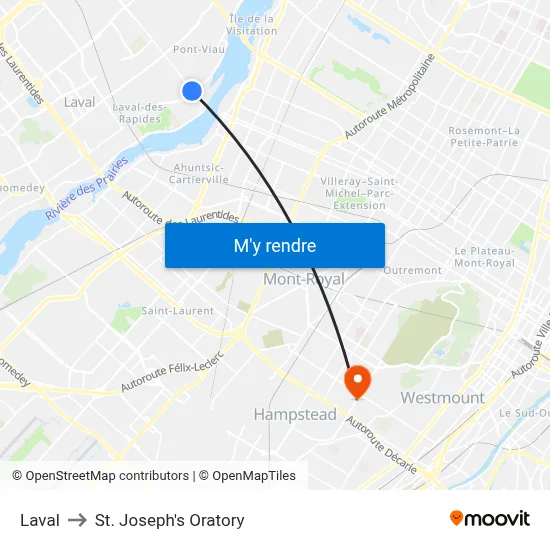 Laval to St. Joseph's Oratory map