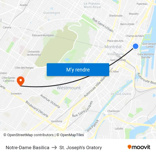 Notre-Dame Basilica to St. Joseph's Oratory map