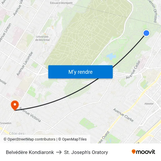 Belvédère Kondiaronk to St. Joseph's Oratory map