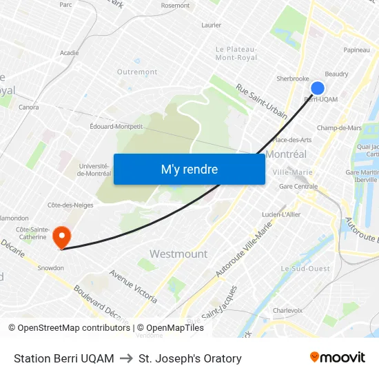 Station Berri UQAM to St. Joseph's Oratory map