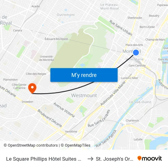 Le Square Phillips Hôtel Suites Montréal to St. Joseph's Oratory map