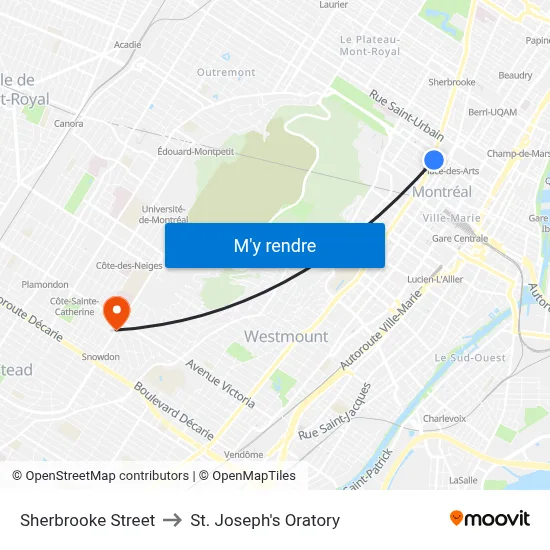 Sherbrooke Street to St. Joseph's Oratory map