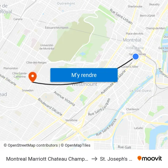 Montreal Marriott Chateau Champlain Montréal to St. Joseph's Oratory map