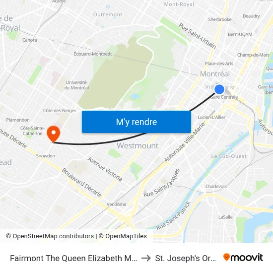 Fairmont The Queen Elizabeth Montréal to St. Joseph's Oratory map