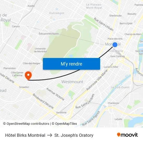 Hôtel Birks Montréal to St. Joseph's Oratory map