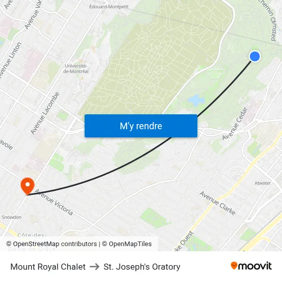 Mount Royal Chalet to St. Joseph's Oratory map