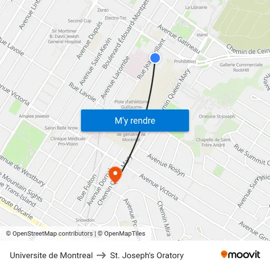 Universite de Montreal to St. Joseph's Oratory map