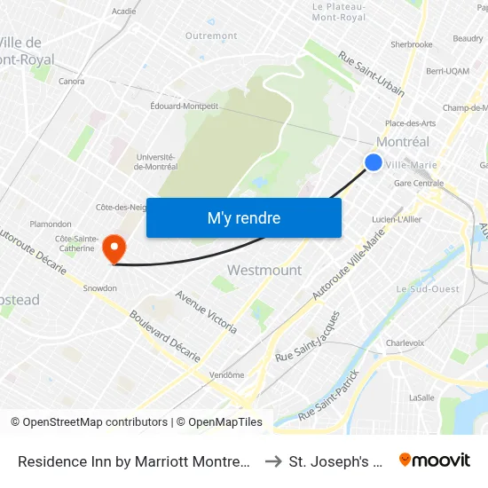 Residence Inn by Marriott Montreal Downtown to St. Joseph's Oratory map