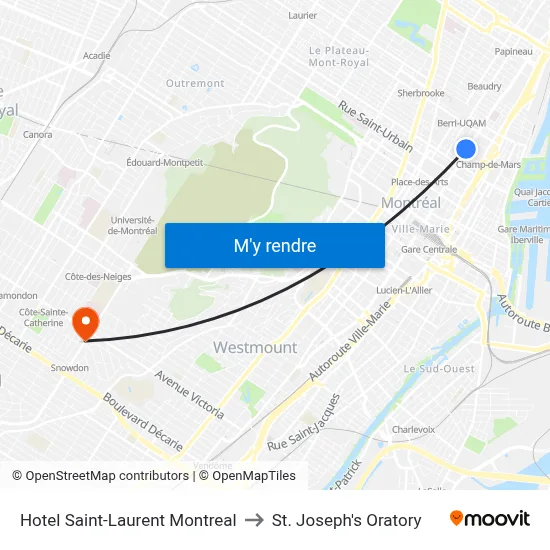 Hotel Saint-Laurent Montreal to St. Joseph's Oratory map
