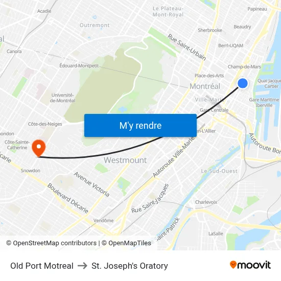 Old Port Motreal to St. Joseph's Oratory map