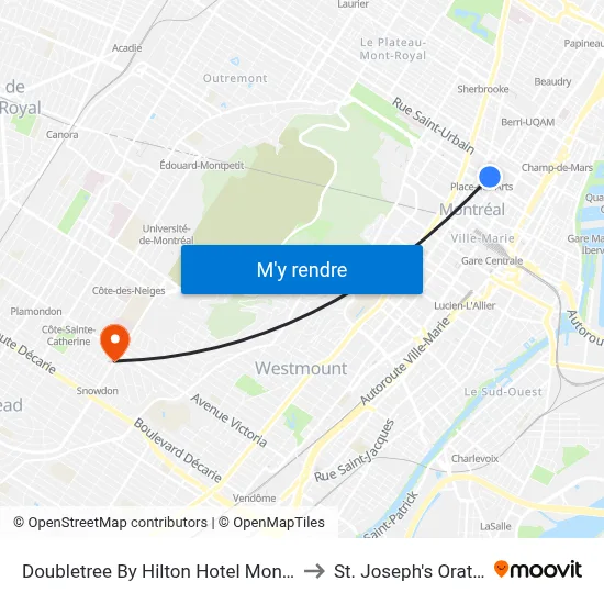 Doubletree By Hilton Hotel Montreal to St. Joseph's Oratory map