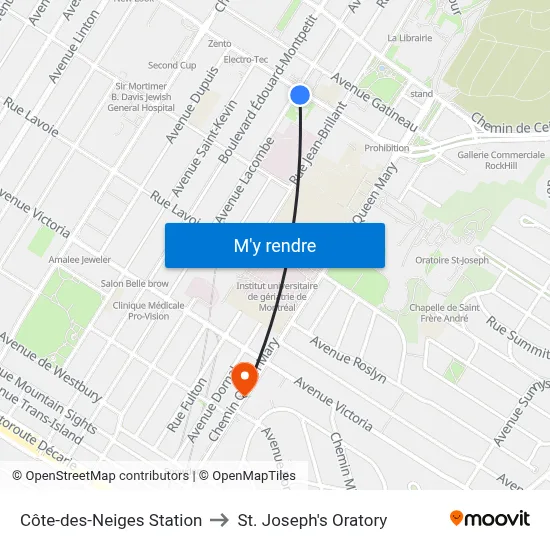 Côte-des-Neiges Station to St. Joseph's Oratory map