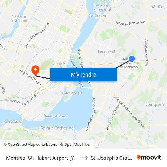 Montreal St. Hubert Airport (YHU) to St. Joseph's Oratory map