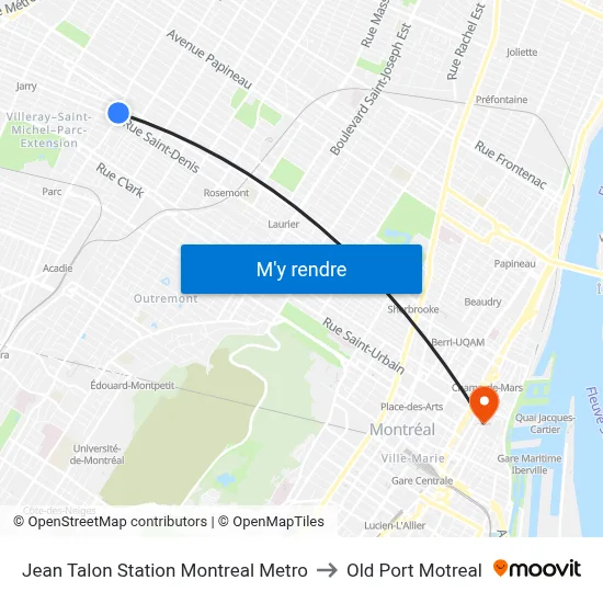 Jean Talon Station Montreal Metro to Old Port Motreal map