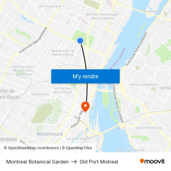 Montreal Botanical Garden to Old Port Motreal map