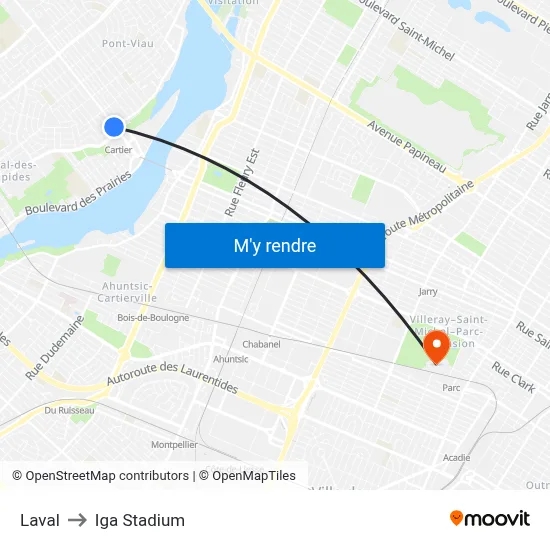 Laval to Iga Stadium map