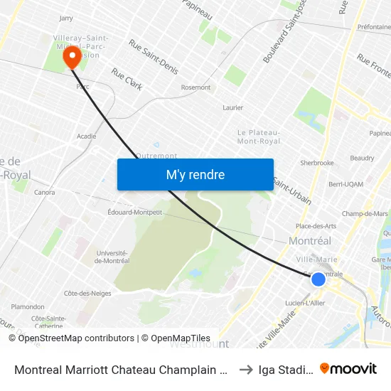Montreal Marriott Chateau Champlain Montréal to Iga Stadium map