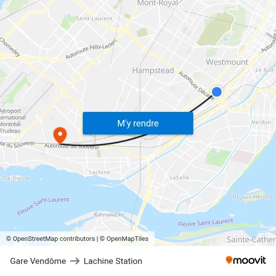 Gare Vendôme to Lachine Station map