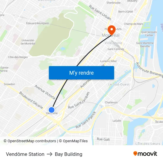 Vendôme Station to Bay Building map