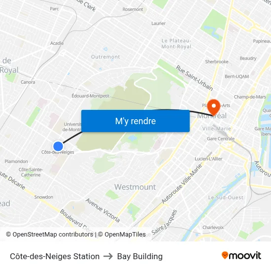 Côte-des-Neiges Station to Bay Building map