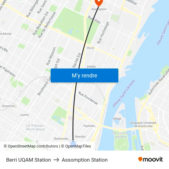 Berri UQAM Station to Assomption Station map