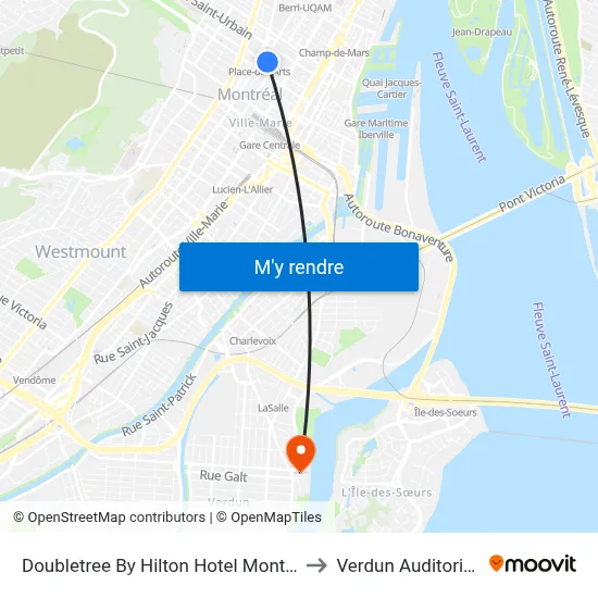 Doubletree By Hilton Hotel Montreal to Verdun Auditorium map