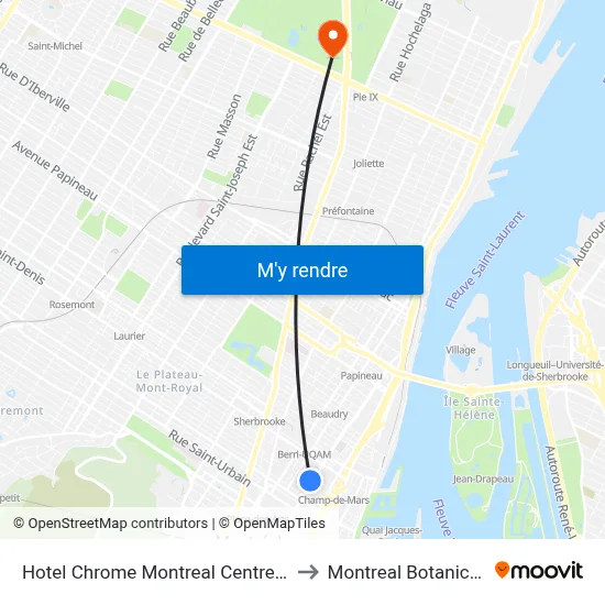 Hotel Chrome Montreal Centre Ville Montréal to Montreal Botanical Garden map