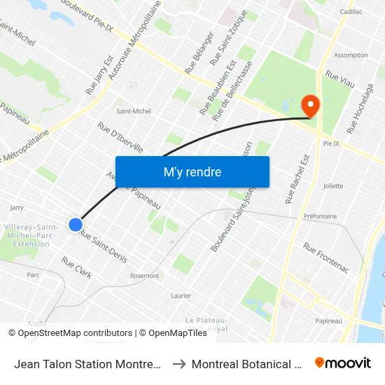 Jean Talon Station Montreal Metro to Montreal Botanical Garden map