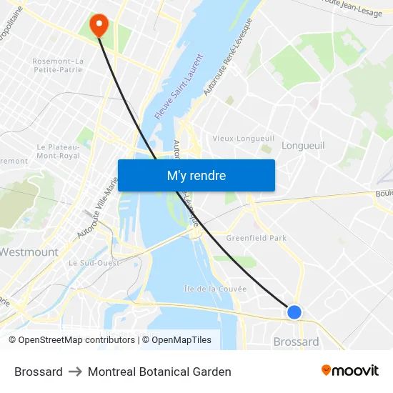 Brossard to Montreal Botanical Garden map