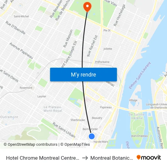 Hotel Chrome Montreal Centre Ville Montréal to Montreal Botanical Garden map