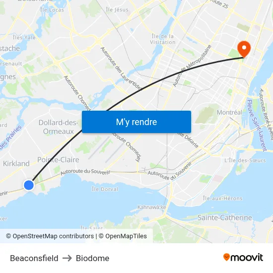 Beaconsfield to Biodome map