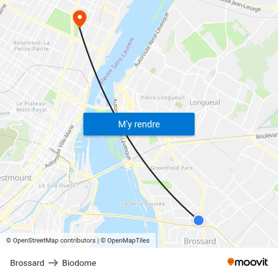 Brossard to Biodome map