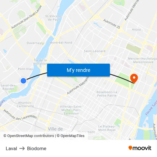 Laval to Biodome map