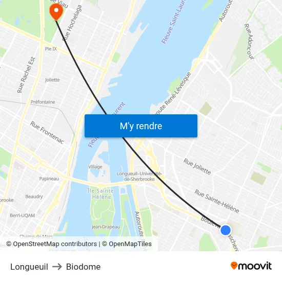 Longueuil to Biodome map
