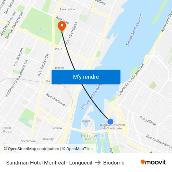 Sandman Hotel Montreal - Longueuil to Biodome map