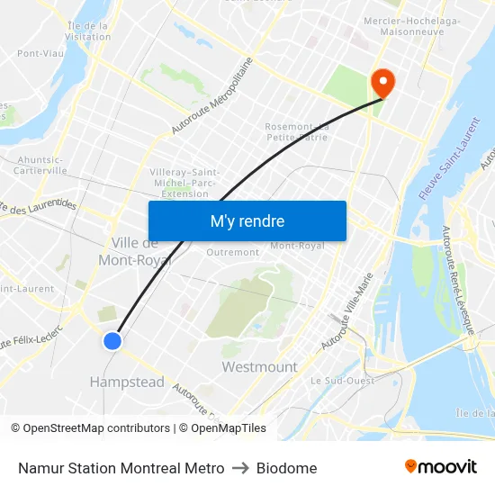 Namur Station Montreal Metro to Biodome map
