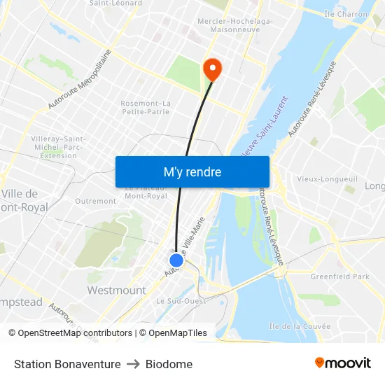 Station Bonaventure to Biodome map