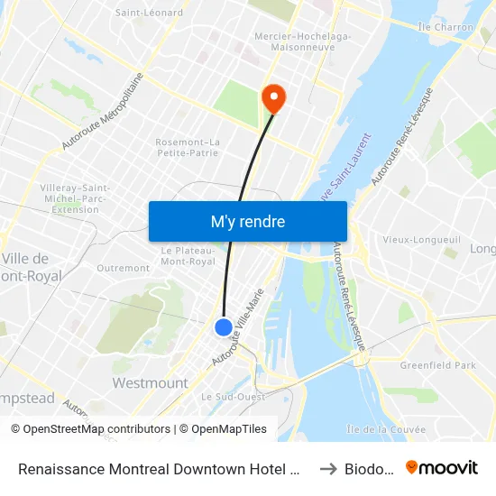 Renaissance Montreal Downtown Hotel Montréal to Biodome map