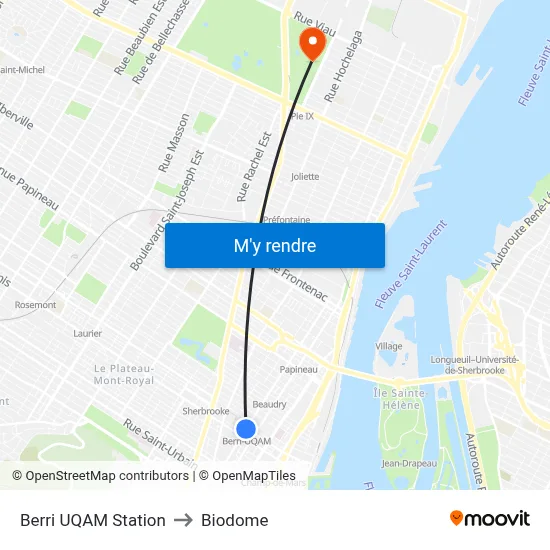 Berri UQAM Station to Biodome map
