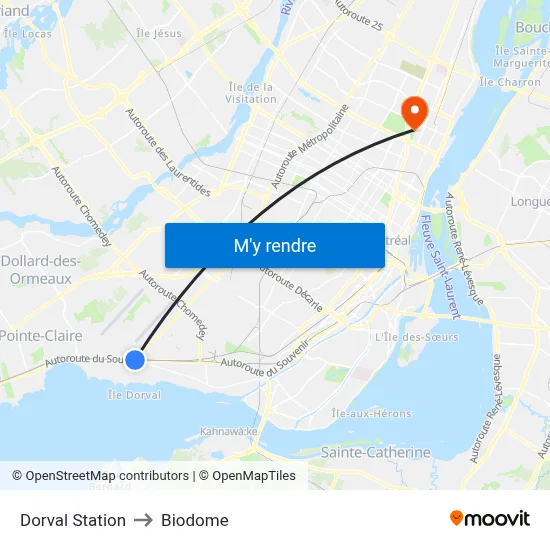 Dorval Station to Biodome map