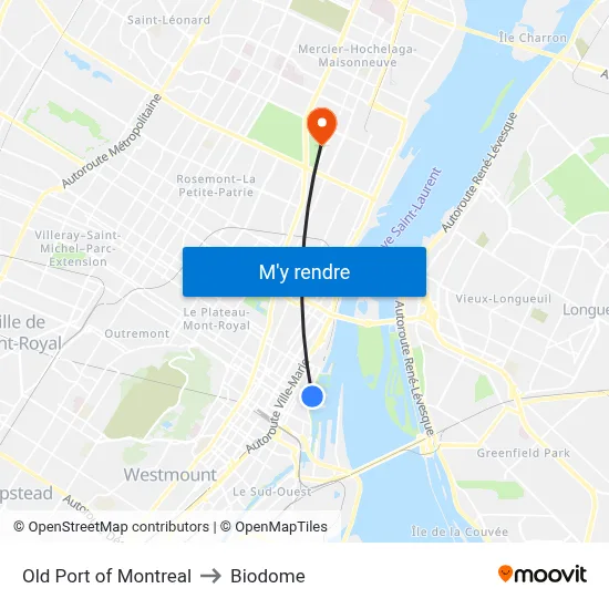 Old Port of Montreal to Biodome map