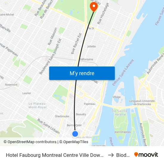 Hotel Faubourg Montreal Centre Ville Downtown Montréal to Biodome map