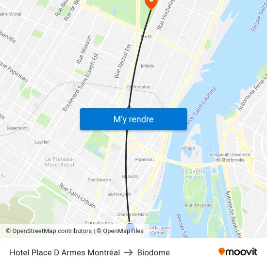 Hotel Place D Armes Montréal to Biodome map