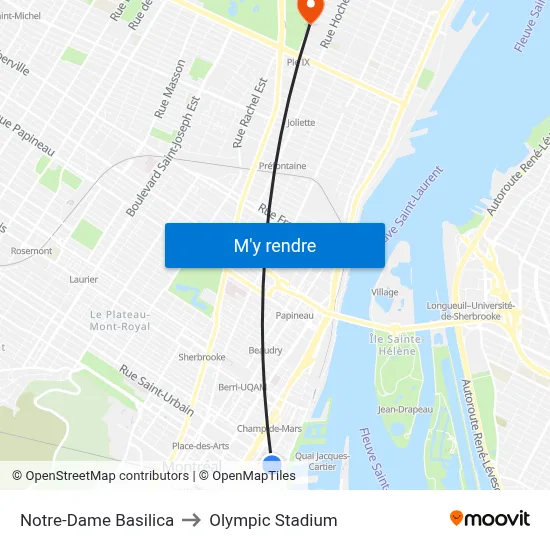 Notre-Dame Basilica to Olympic Stadium map